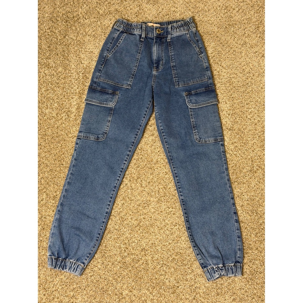 SO Goods For Life High Rise Mom Jean Cargo Joggers Medium Wash Denim Size 0/24W